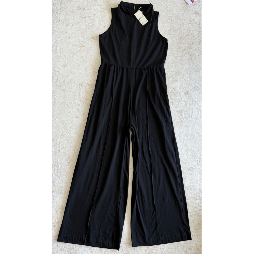 Pact Black Organic Cotton Mock Neck Wide Leg Jumpsuit XL NWT